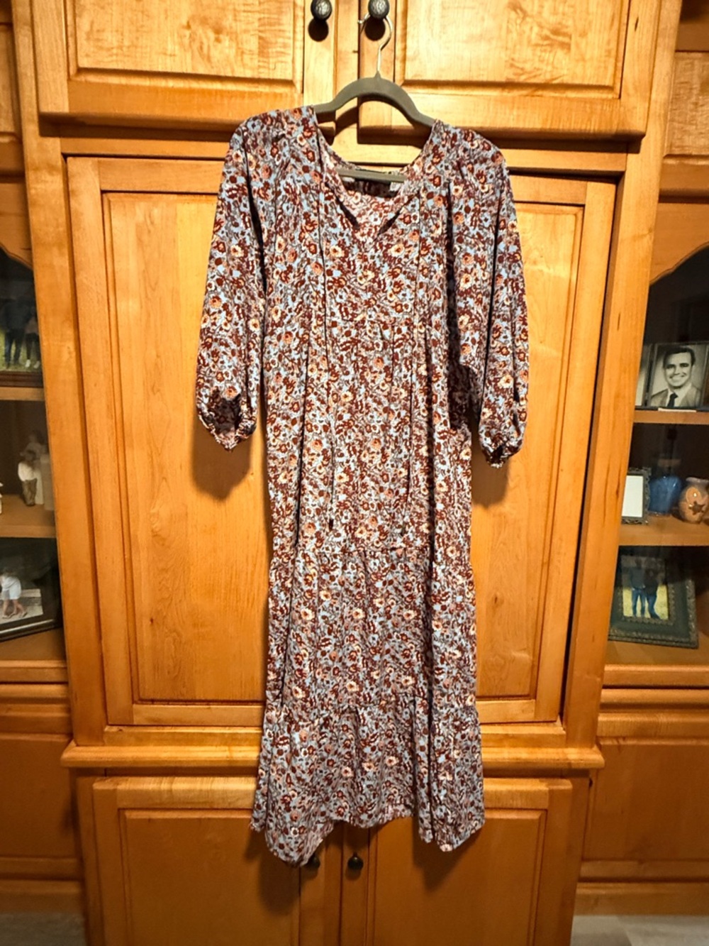 Floral Tiered Midi Dress in Rust & Blue